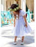 Short Sleeves White Satin Classic Flower Girl Dress